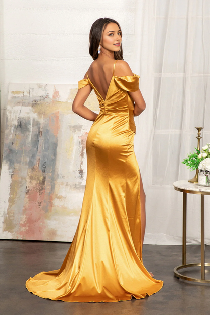 Long cold shoulder slim fit satin dress