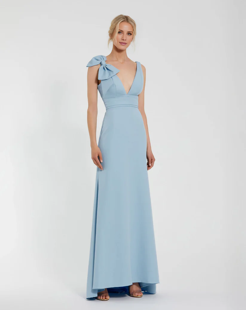 Mermaid sleeveless V-neck bow floor-length evening dress