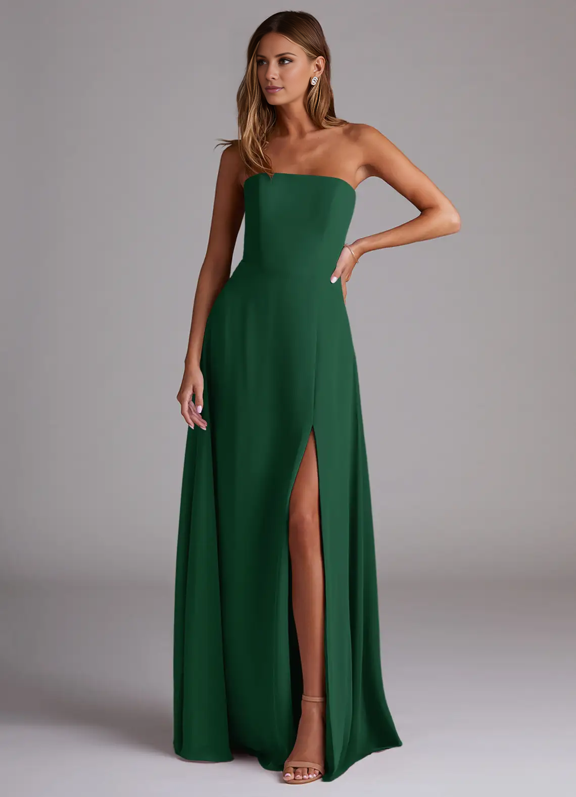 A-line side seam chiffon side slit and floor length bridesmaid dress - Dress
