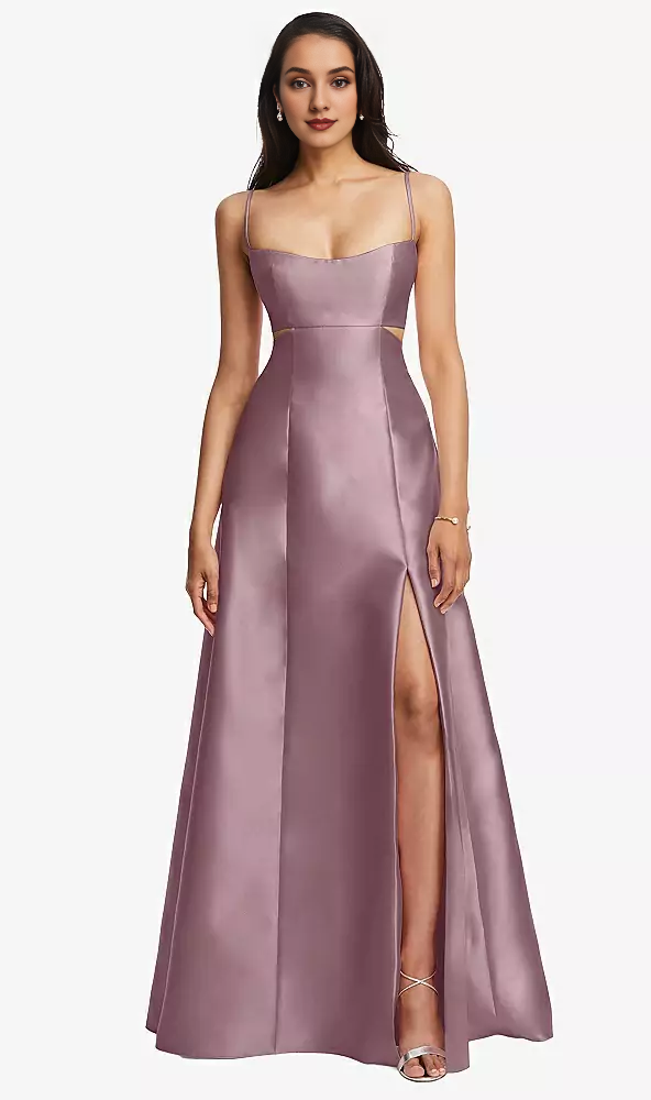 Bag open collar hollowed out satin twill A-line Prom dress