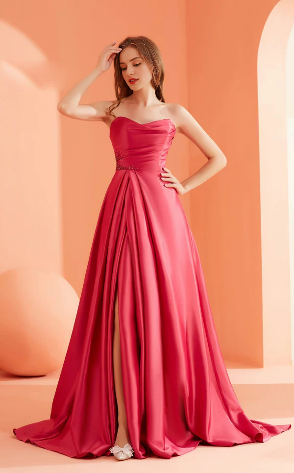 A-line heart-shaped neckline with strapless side slits and floor length Prom dress