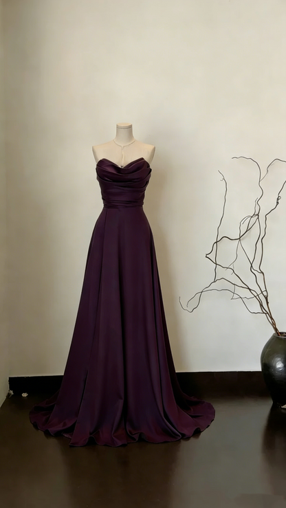 Stylish Sage Green Strapless Satin A Line Long Wedding Guest Dress Formal Party Dress SP1551