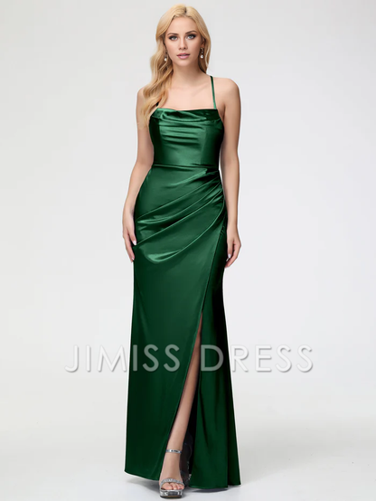 sleeveless shawl with thin shoulder strap and trumpet shape/mermaid slit satin Prom dress