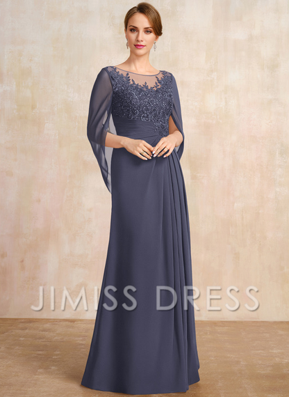 A-shaped Scoop Illusion floor lace chiffon with sequins and pleats, mother of the bride dress