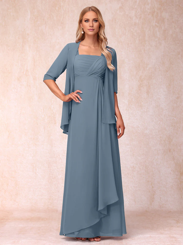 A-line princess sleeveless lotus leaf side length design mother of the bride dress