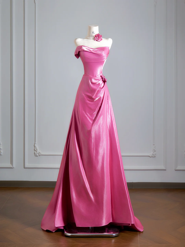 Rose pink strapless fitted A-line long ball gown R8371