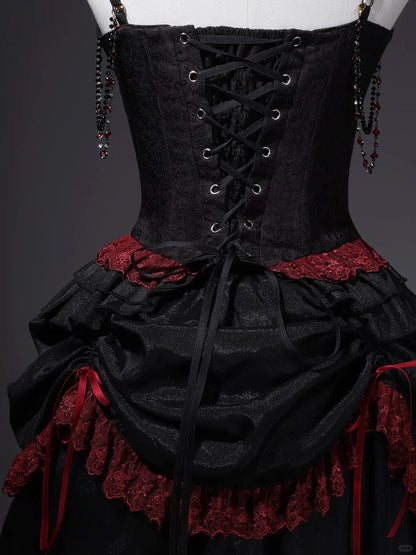 Girlhomeshops-Black red elegant long corset tulle prom dress evening gown gh5345