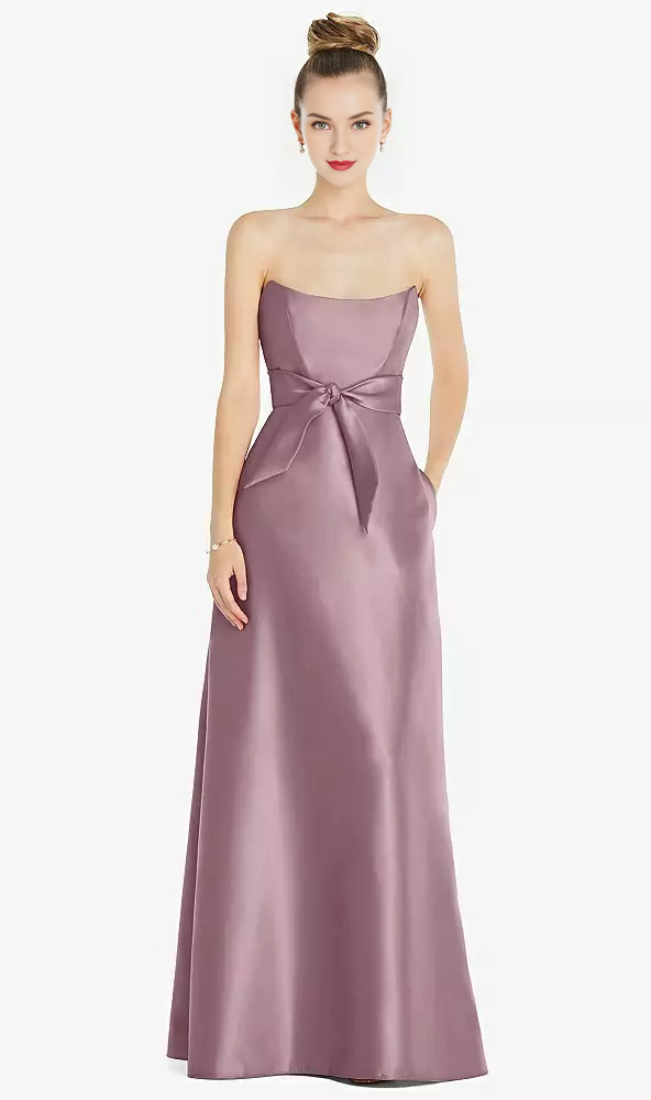 Mini waist belt Basque collar strapless satin Prom dress