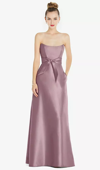 Mini waist belt Basque collar strapless satin Prom dress