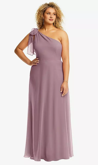 Scarf bow hanging one shoulder Prom dress
