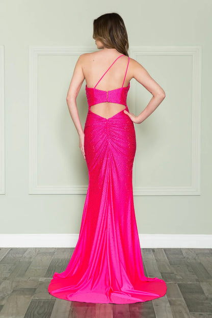 Leg slit long shoulder fitting dress
