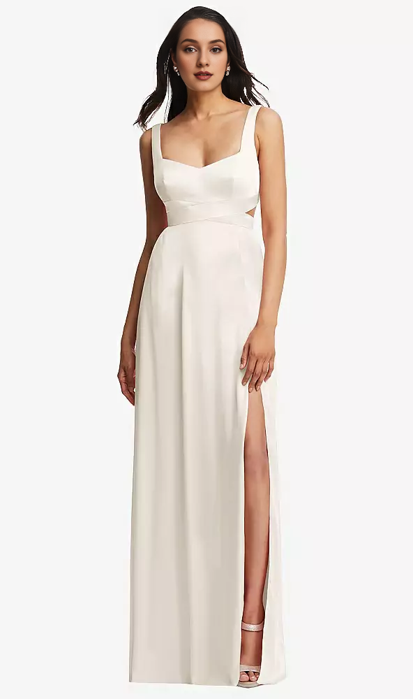Front slit open collar cross cut hollowed out body extra long Prom dress