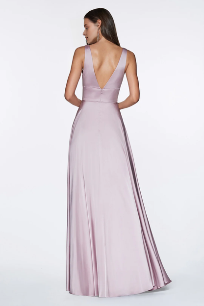 Leg slit long sleeveless V-neck dress