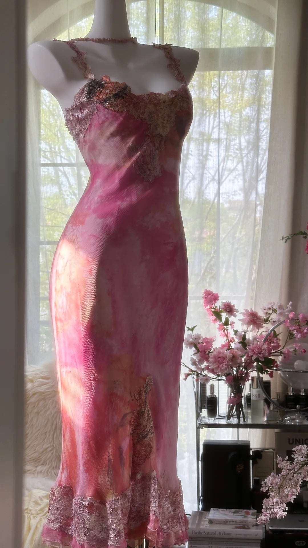 Pink gorgeous gradient exquisite beaded lace long chiffon fairy ball gown evening dress wedding party dress prom dress graduation date dress gh3990
