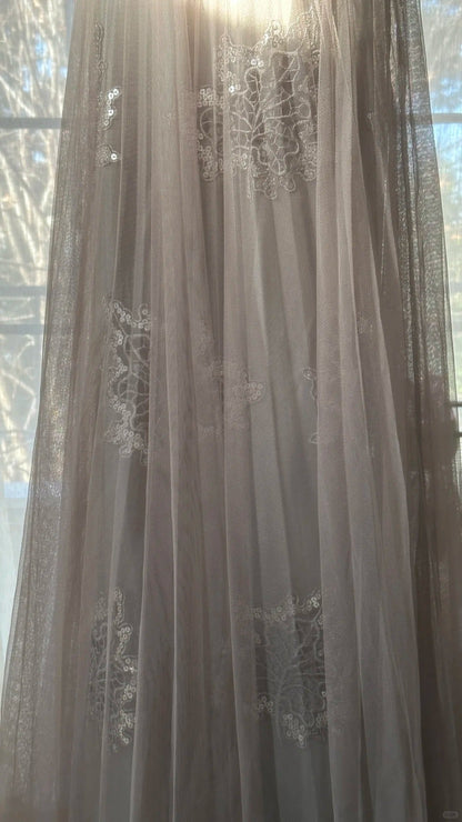 Gray Purple Romantic Fashion Elegant Exquisite Lace Floral Applique Long Tulle Fairy Ball Gown Evening Dress Birthday/Wedding Guest/Holiday Party Dress Prom Dress Valentine's Day Date Dress Bridesmaid Dress gh4031