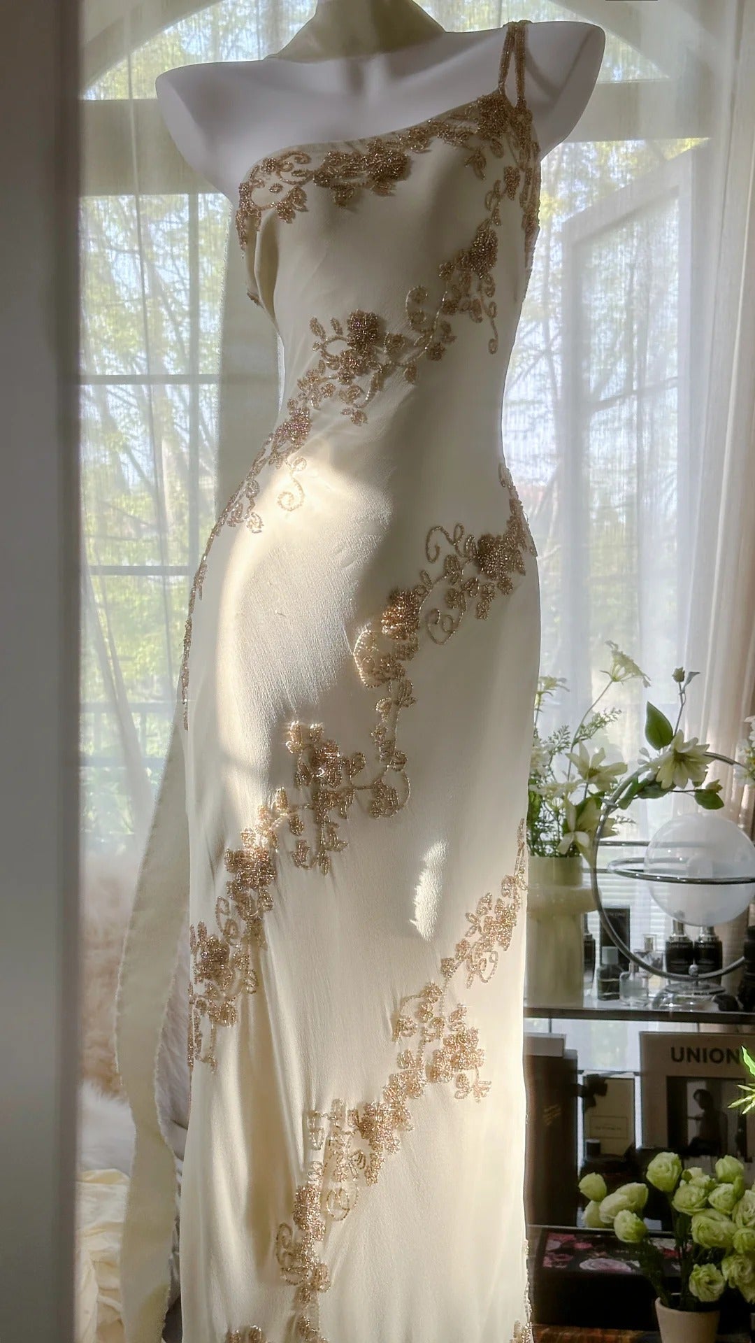 Ivory/Green Vintage Fashion One Shoulder Exquisite Beaded Long Chiffon Ball Gown Birthday Party Dress Cocktail Party Dress Evening Dress Prom Dress gh3971