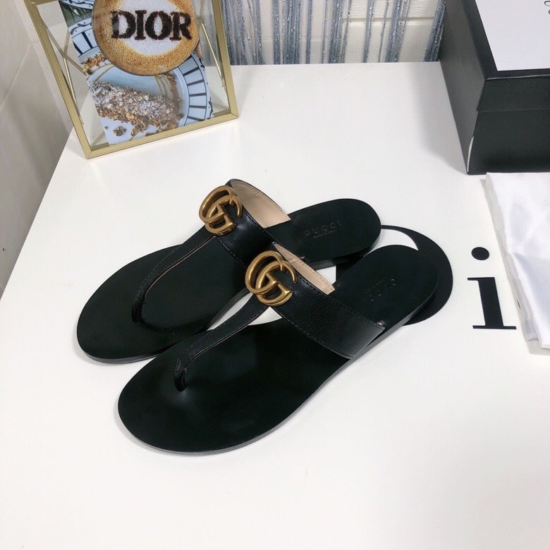 Gucci Double G Thong Leather Black ‎497444 A3N00 1000