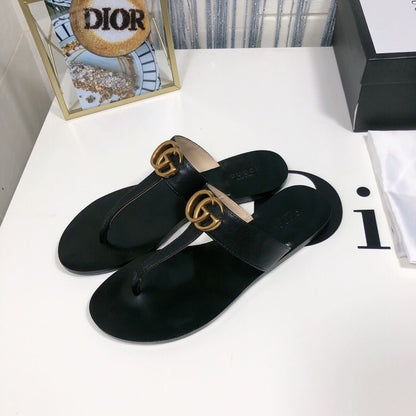 Gucci Double G Thong Leather Black ‎497444 A3N00 1000