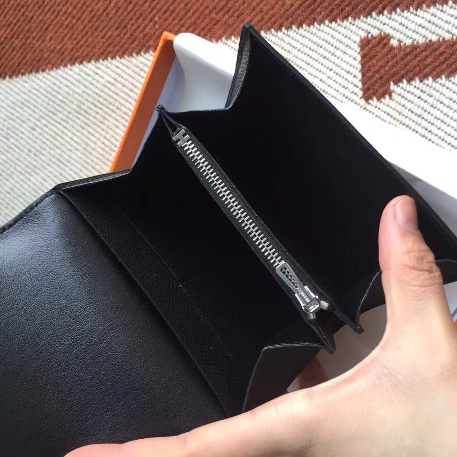 Hermes Constance Slim Wallet Noir 12Cm H082060CK89