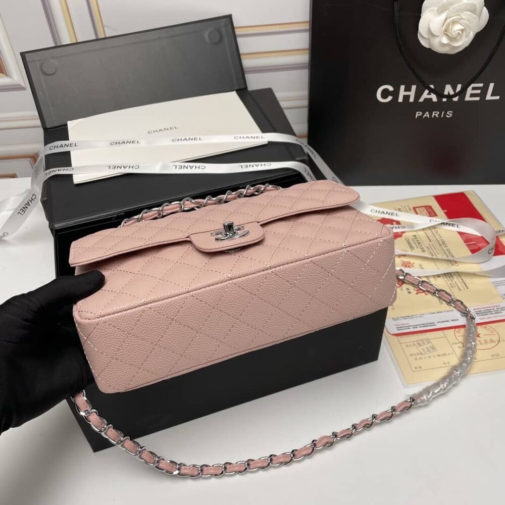 Chanel Medium Classic Flap Bag Silver Hardware Pink 25Cm