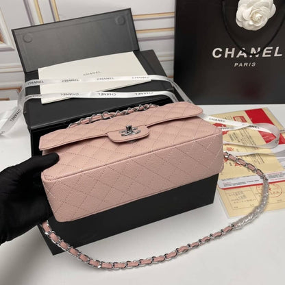 Chanel Medium Classic Flap Bag Silver Hardware Pink 25Cm