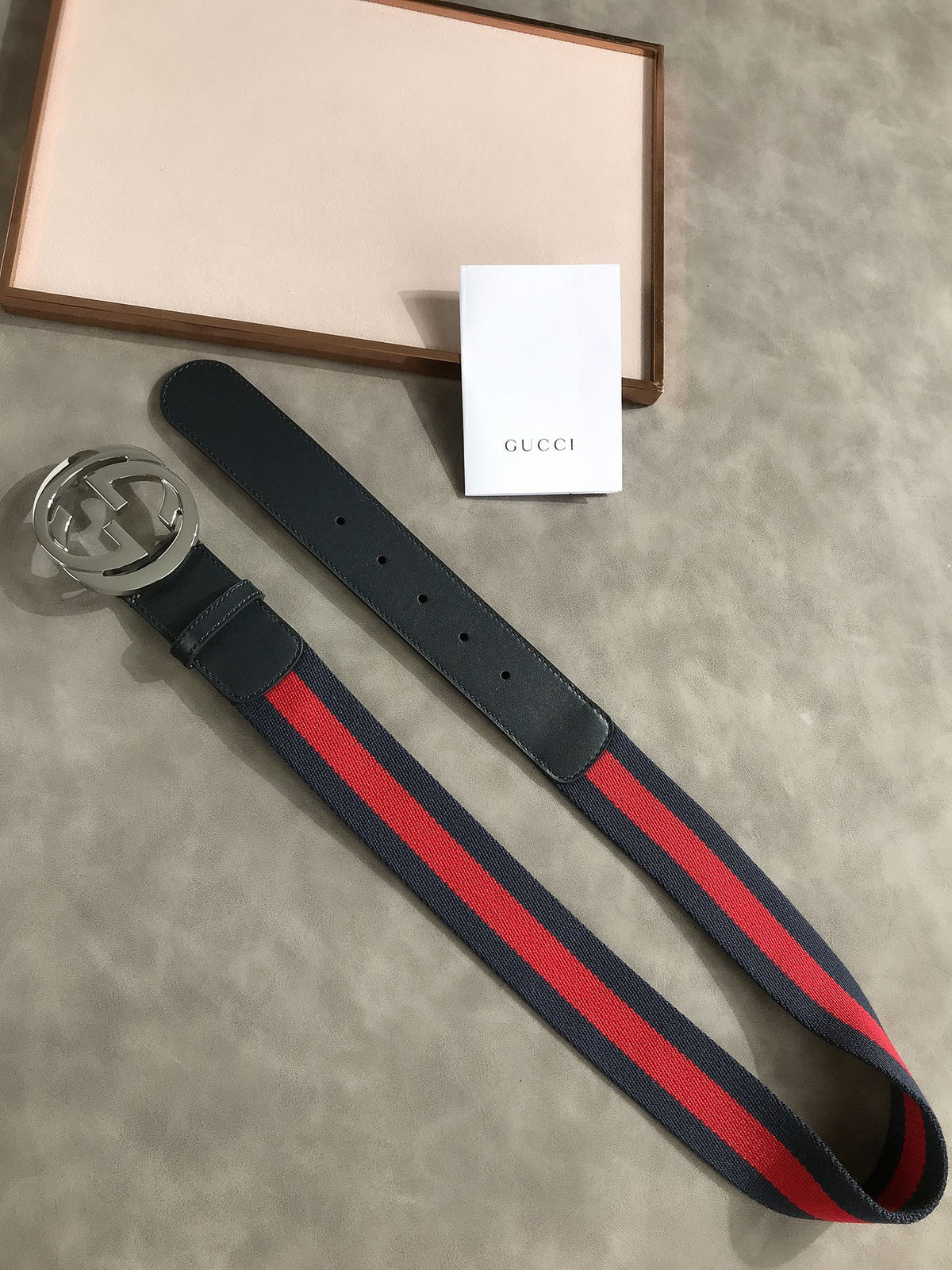 GUCCI’S WEB BELT WITH G BUCKLE NAVY 4CM 411924 H917N 8497