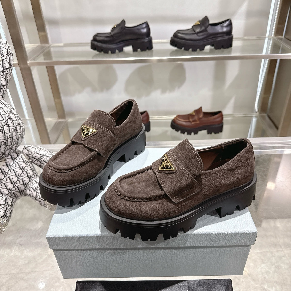 Prada Chocolate Suede Loafers Dark Brown