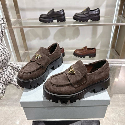 Prada Chocolate Suede Loafers Dark Brown