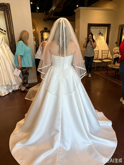 Elegant Strapless Silky Satin A-Line Wedding Gown TP5903