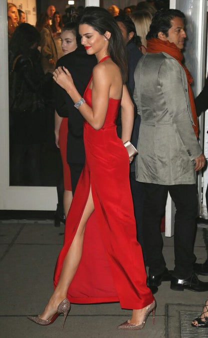 One Shoulder Red Side Slit Prom Dresses Evening Formal Gowns