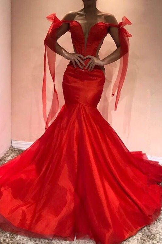 Red Off the Shoulder Evening Dress Mermaid Red Prom Dress Party Gowns