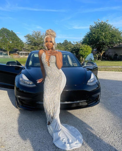 Silver Mermaid Women Formal Evening Party Prom Gowns