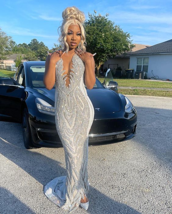 Silver Mermaid Women Formal Evening Party Prom Gowns