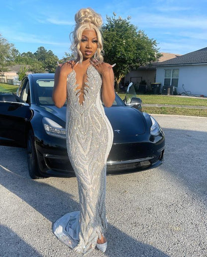 Silver Mermaid Women Formal Evening Party Prom Gowns