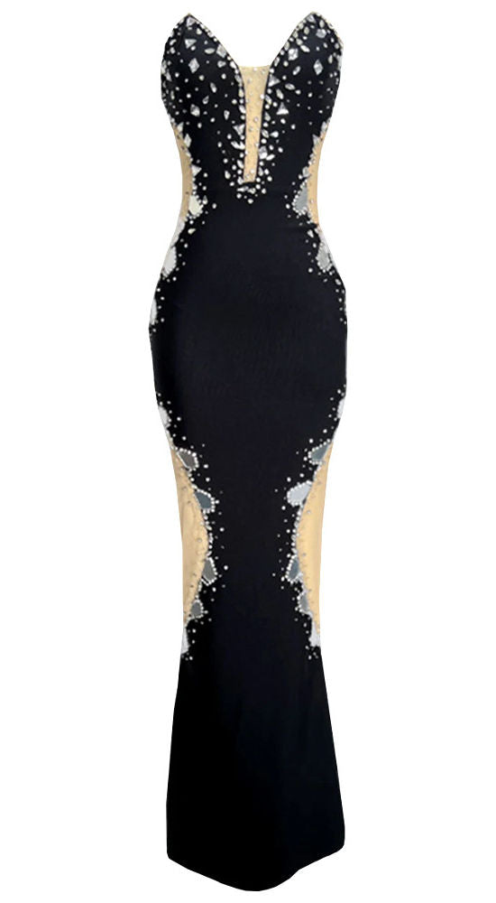 Black Glamorous Long Evening Gown With Exquisite Beading gh6877