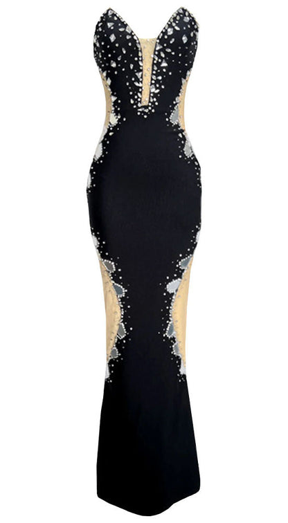 Black Glamorous Long Evening Gown With Exquisite Beading gh6877