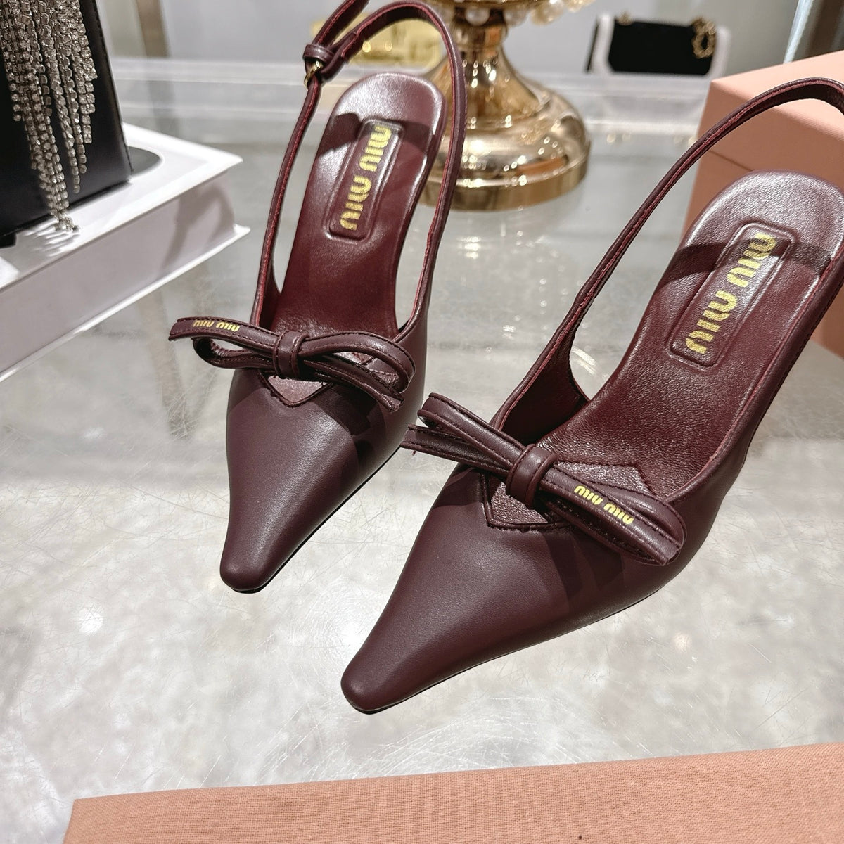 Miu Miu Slingback Pumps With Bow Red