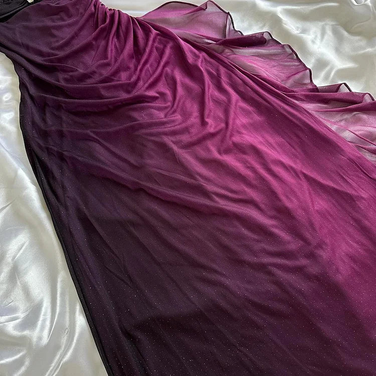 Purple Shiny Elegant Fashion Gradient Strap Long Tulle Ball Gown Evening Dress gh3203