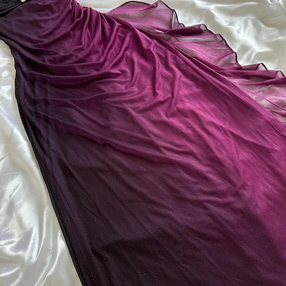 Purple Shiny Elegant Fashion Gradient Strap Long Tulle Ball Gown Evening Dress gh3203