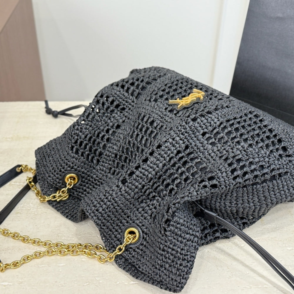 Saint Laurent Jamie Shopping In Raffia Black 35Cm
