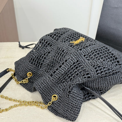 Saint Laurent Jamie Shopping In Raffia Black 35Cm