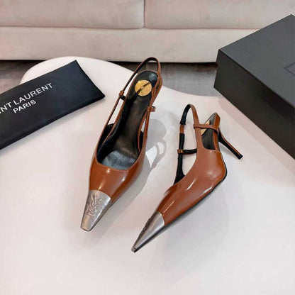 YSL JEANNE slingback pumps in glazed leather