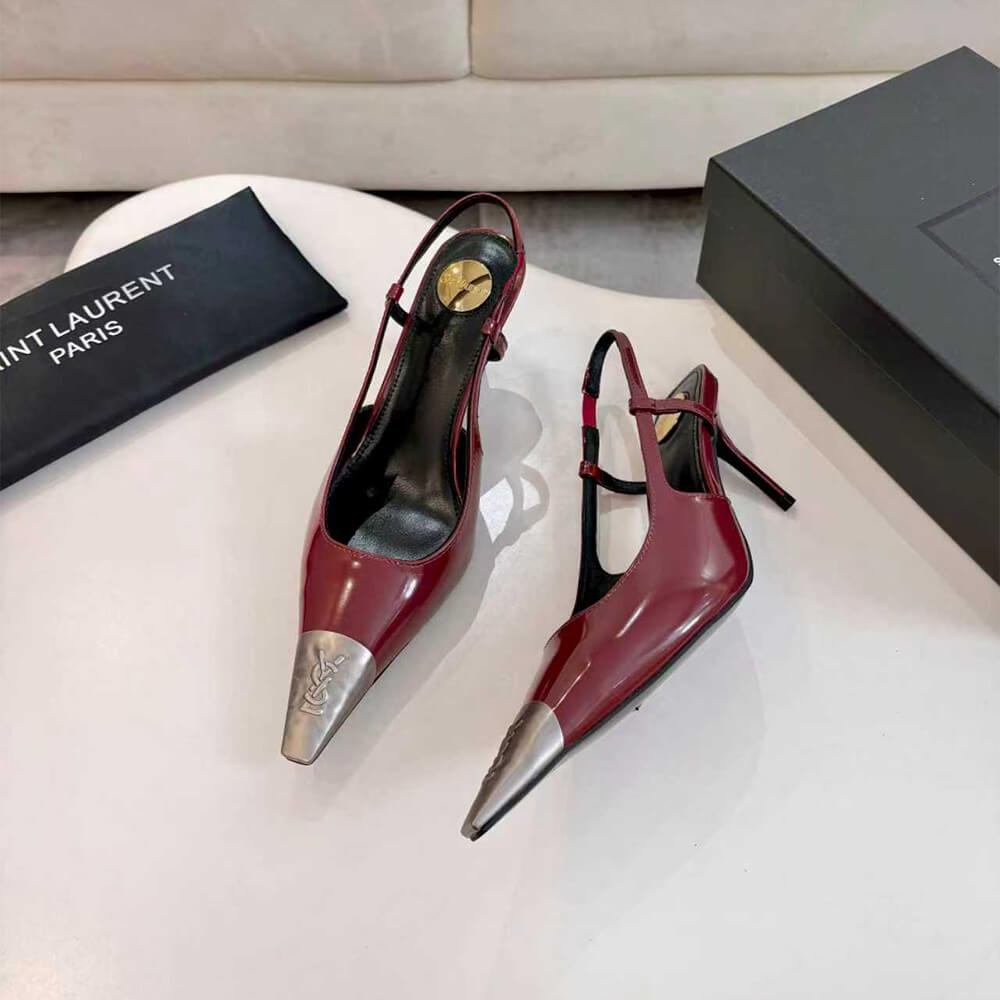 YSL JEANNE slingback pumps in glazed leather