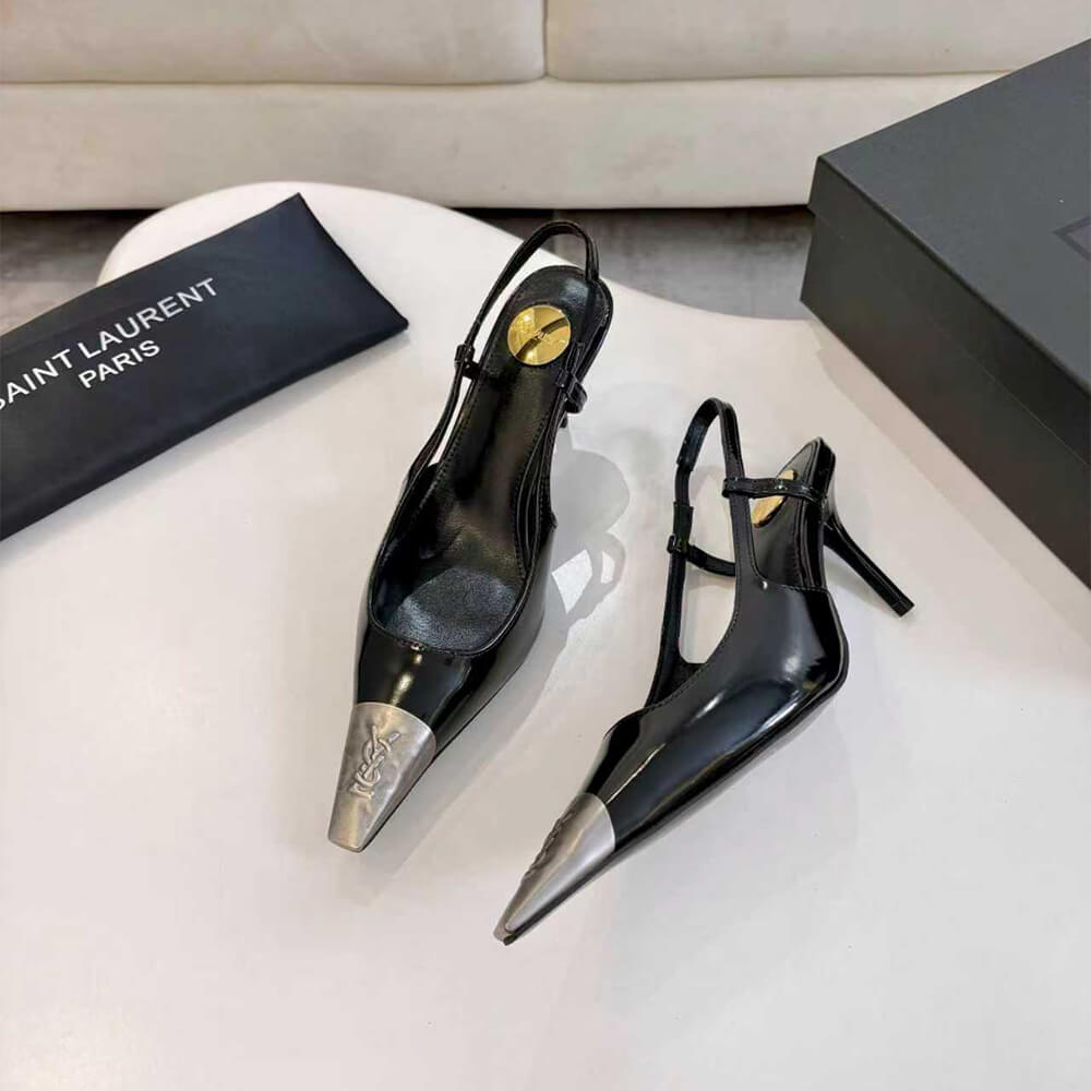 YSL JEANNE slingback pumps in glazed leather