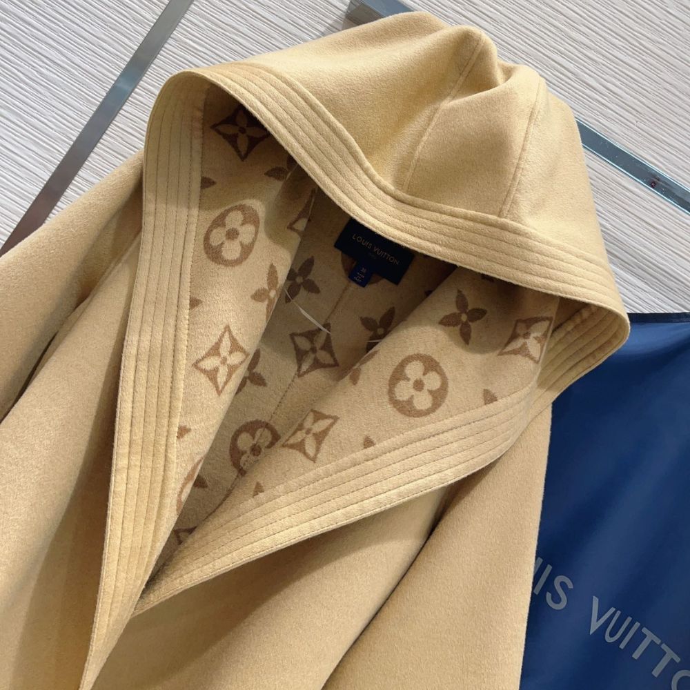 Louis Vuitton Signature Hooded Wrap Robe Coat Beige 1AB713