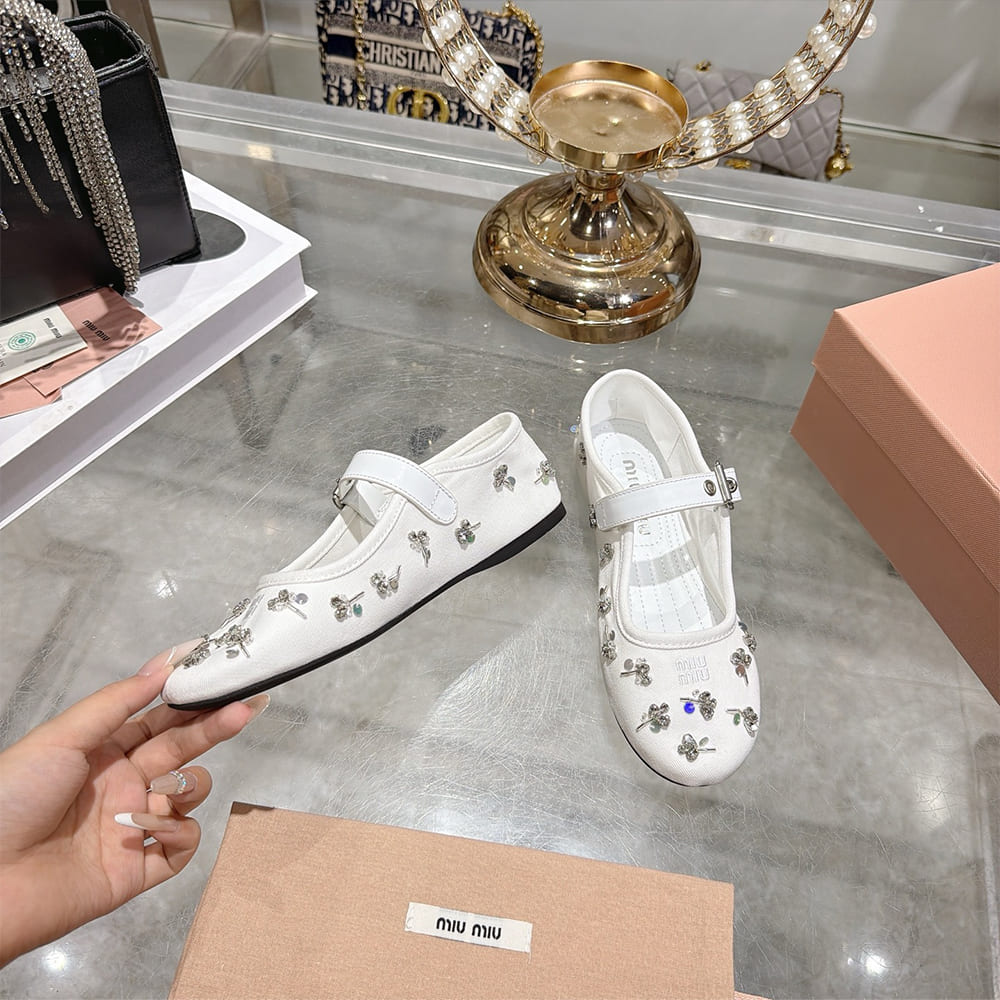 MIUMIU Embroidered drill ballerinas 545620