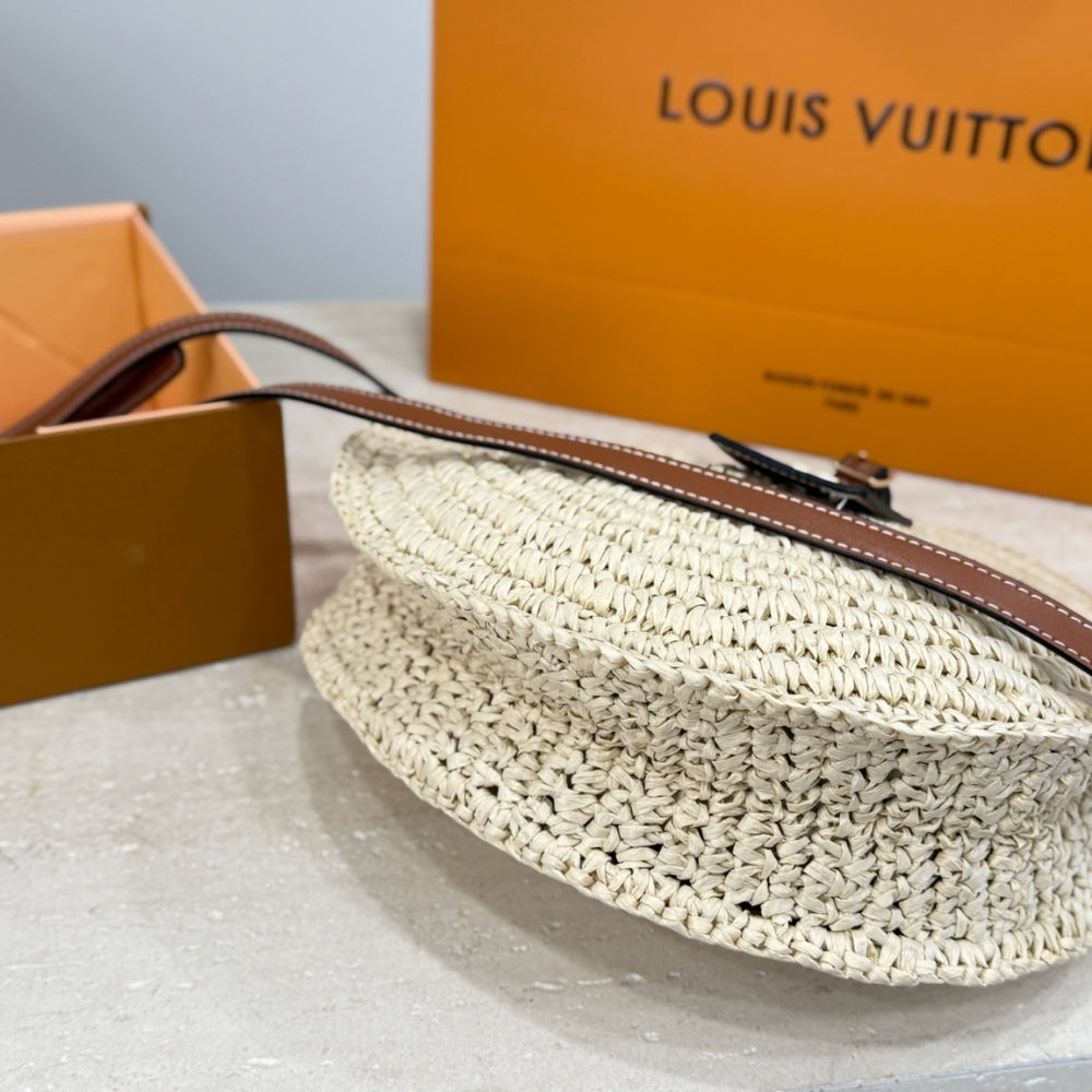Louis Vuitton Around Me Shoulder Bag Raffia White 28Cm M25243