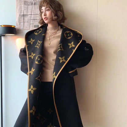 Louis Vuitton Hooded Wrap Coat Monogram Wool In Black