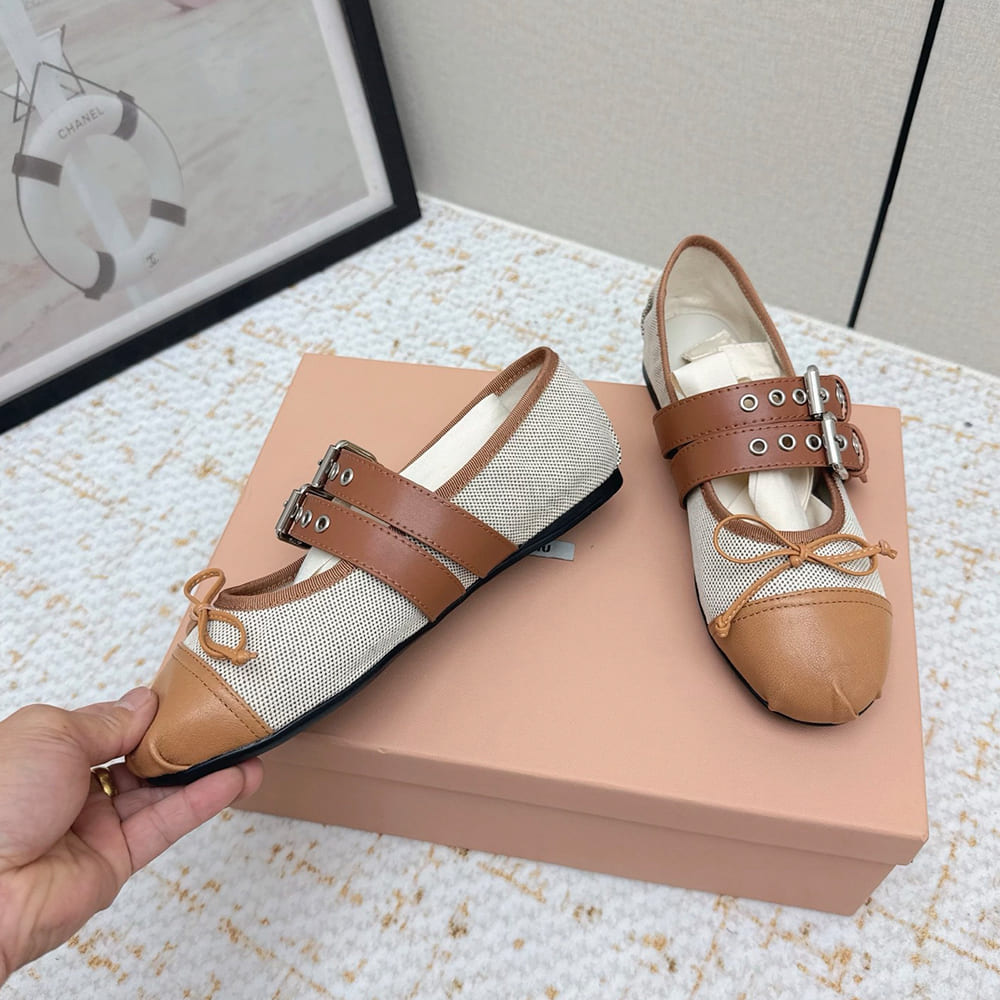 MIUMIU Canvas and leather ballerinas 360811