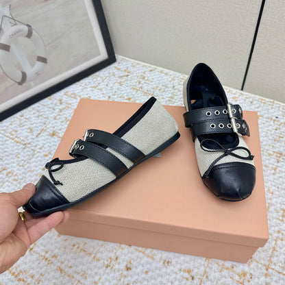 MIUMIU Canvas and leather ballerinas 725618